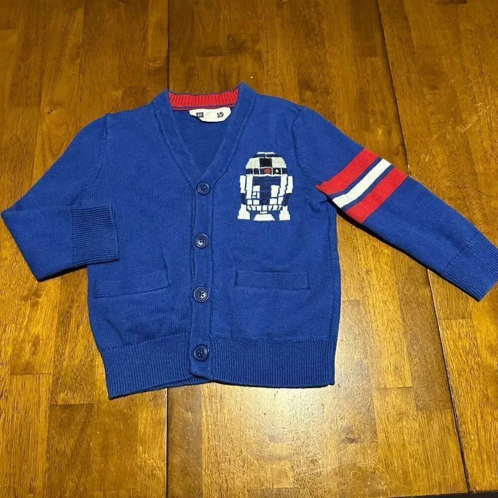 Star Wars R2D2 GAP Kids Boys Wool Blend Button up Cardigan Sweater Toddler Sz 2